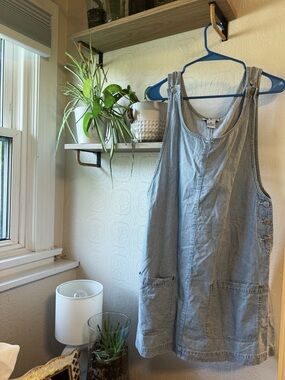 Jean Denim Pinafore Dress with Front Pockets